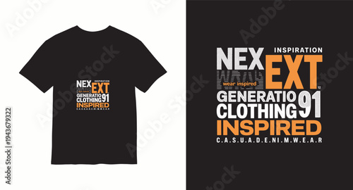 Graphic t-shirt design with nex ext generation clothing typography for urban streetwear apparel