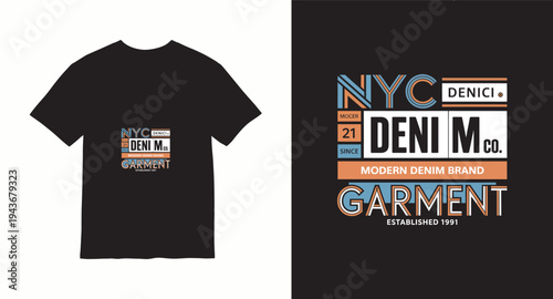 Modern denim brand garment nyc established 1991 typography vector design for fashion shirts