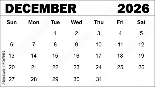 December 2026 Calendar and planner 