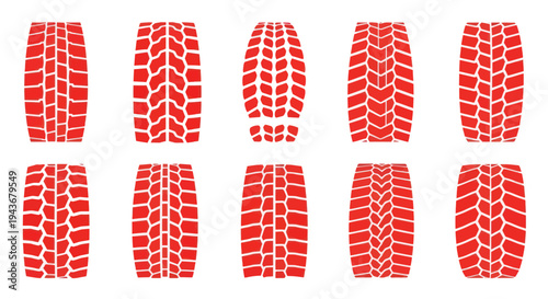 Red Tire Tracks and Tread Patterns Collection