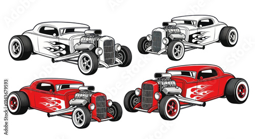 Hot Rod Cars Collection: Vintage Style, Flames, Retro Design