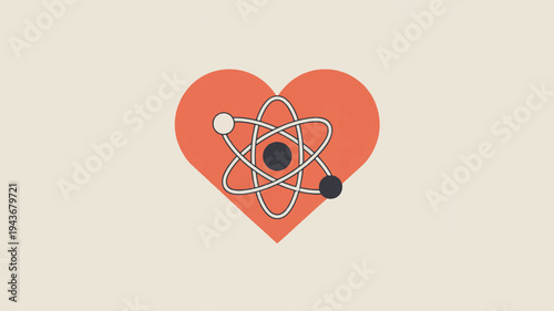 Love and science concept heart shaped atom structure on beige background
