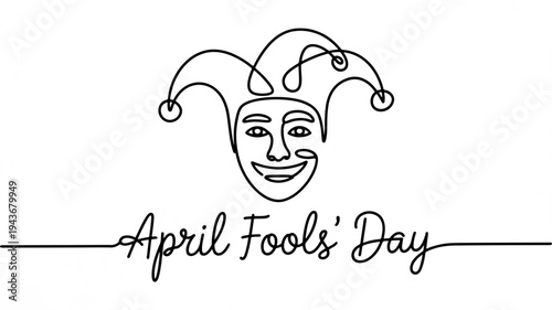 April fools' day jester face icon with text minimalistic line art design for greeting cards