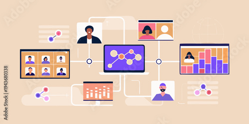 Digital connections people collaborating and sharing data through technology