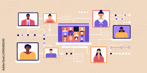 Diverse group of people connecting through a virtual video conference call