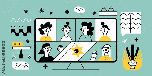 Diverse group of people participating in a video conference call