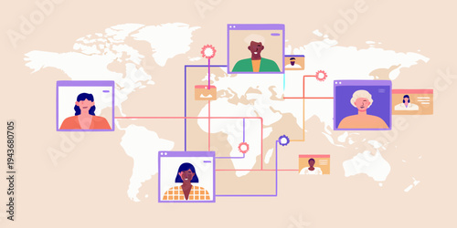 Global network connecting diverse people through digital communication platforms