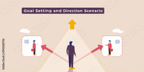 Illustration depicting goal setting and direction with people making choices