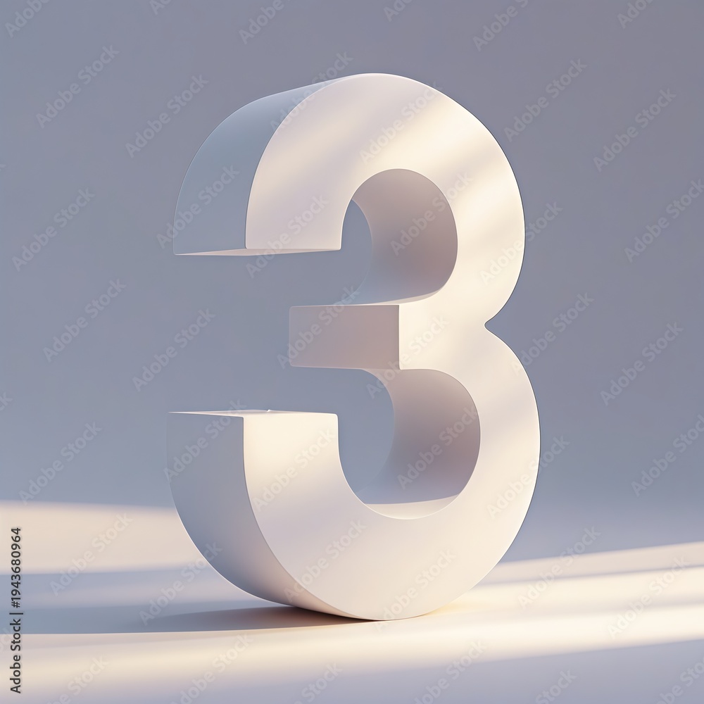 Fototapeta premium Modern Numerical Symbol 3, Three-Dimensional Abstract Geometry on Neutral Background.