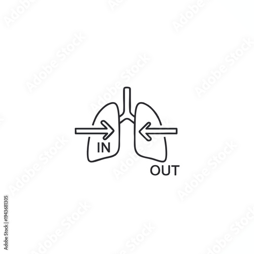 Line drawing of lungs with arrows indicating air IN and OUT