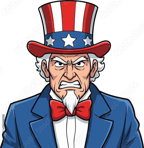 Uncle Sam Angry Portrait Representing American Patriotism Political Themes National Identity