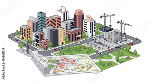Urban Development and City Construction Project Illustration.