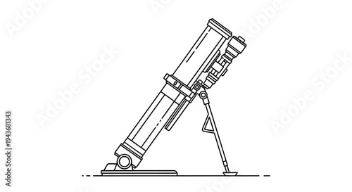 Mortar weapon, military equipment, line art, technical drawing, schematic