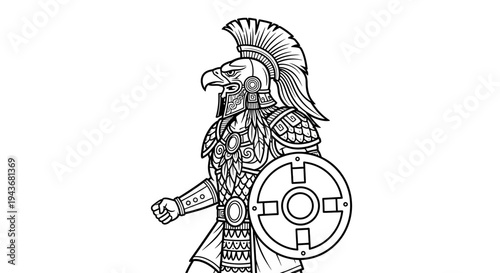 Mythical Warrior Eagle Man with Shield, Ancient Armor, Fantasy Warrior, Tribal Design