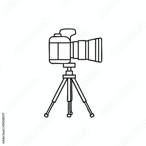 Line drawing of a professional camera mounted on a stable tripod