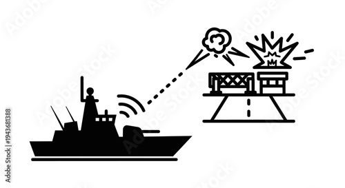 Naval Ship Launching Missile Attack on Bridge Structure