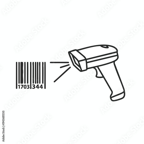 Line art of a barcode scanner reading a product code with numerical digits