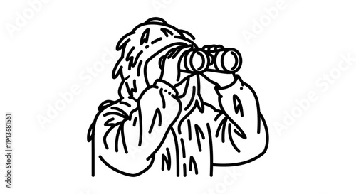 Person in Camouflage Gear Looking Through Binoculars, Spy, Surveillance, Observation