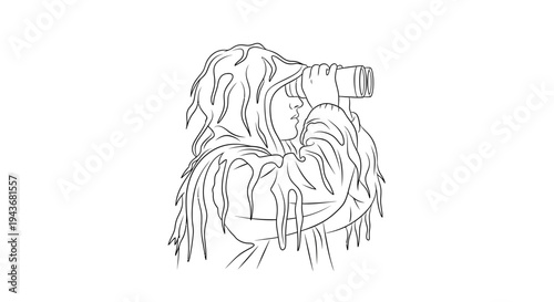 Person in camouflage looking through binoculars, scouting, surveillance, wilderness exploration