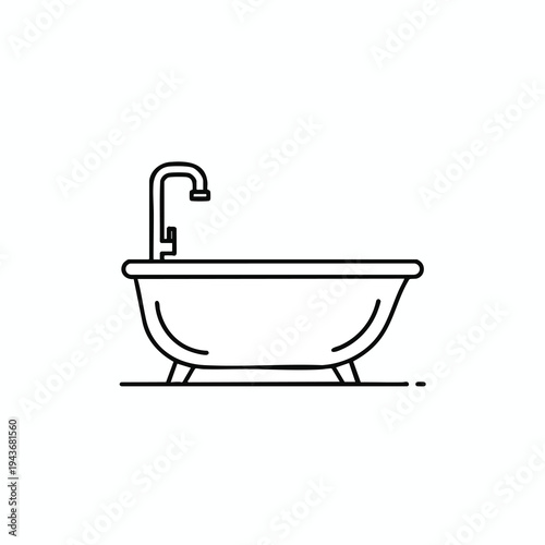 Simple black outline drawing of a classic freestanding bathtub with a faucet