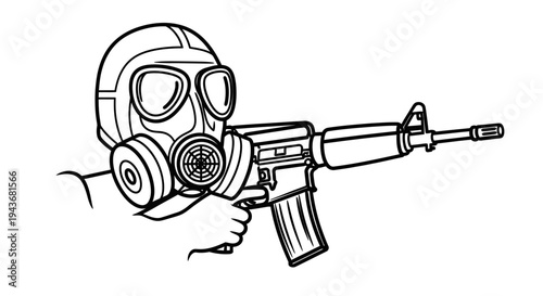 Person in Gas Mask Holding Assault Rifle, Military, Warfare, Protection, Danger