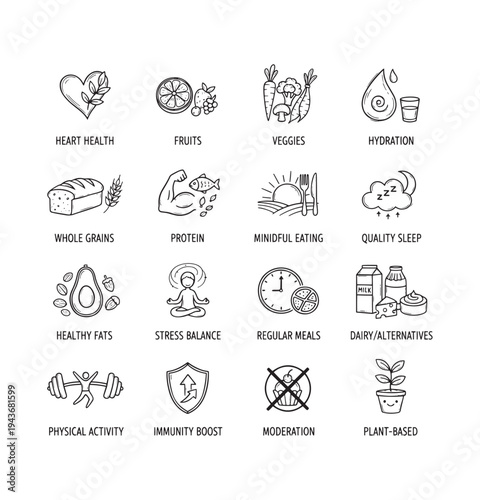 Balanced Healthy Diet Hand-drawn  