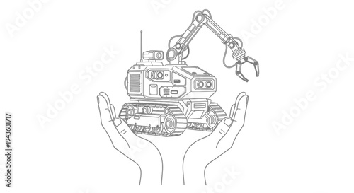 Robot Hand Holding Small Robot, Technology, Innovation, Future, Care