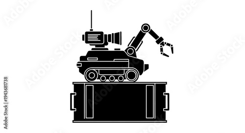 Robotic Arm Drone on Crate, Remote Controlled Bomb Disposal Unit, Surveillance Technology