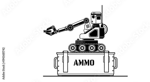 Robotic Arm on Ammo Crate, Military Drone, Tactical Robot, Hazardous Material Handling