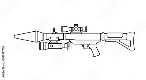 Rocket Launcher with Scope and Flashlight - Line Art Illustration