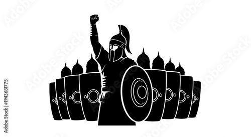 Roman Legionary Leader with Army Shield Wall Formation, Victory Fist Raise