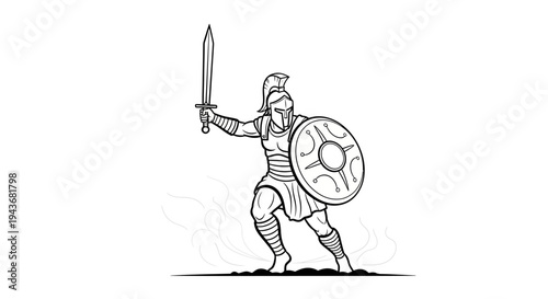 Roman Gladiator Warrior with Sword and Shield, Ancient Warrior Illustration