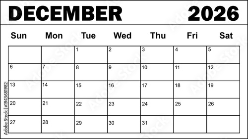 December 2026 Calendar and planner 