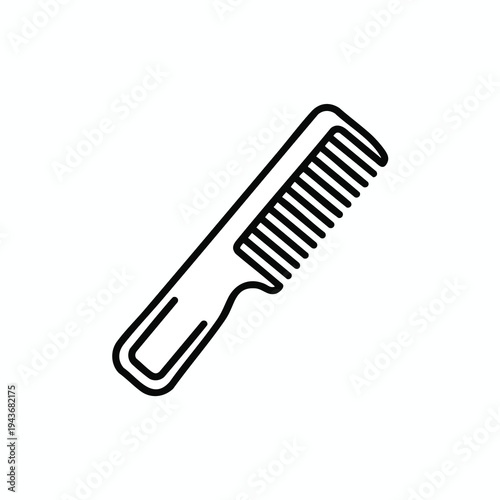Stylized icon of a black comb with an ergonomic handle on a white background