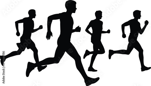 Running men silhouettes set, athletes jogging and sprinting figures, fitness sport training concept isolated on white background illustration