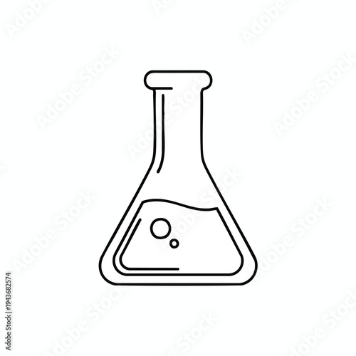 Line art of a flask with liquid and bubbles