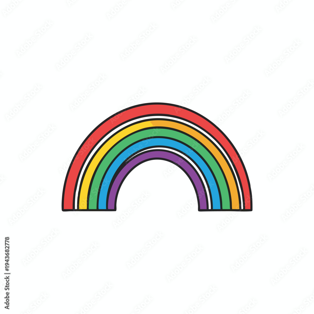 Fototapeta premium Simple, bold rainbow arc in bright colors with a dark outline