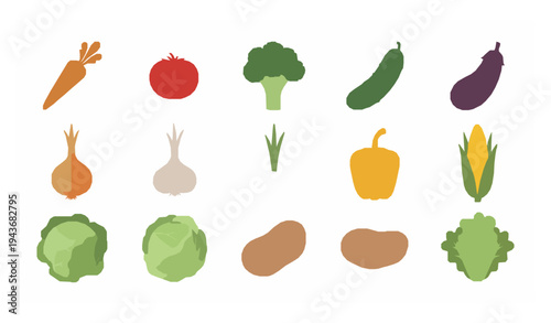 Fresh vegetable icon collection healthy farm produce vector illustration set