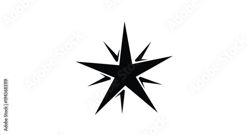 A striking black starburst shape isolated on a pure white background