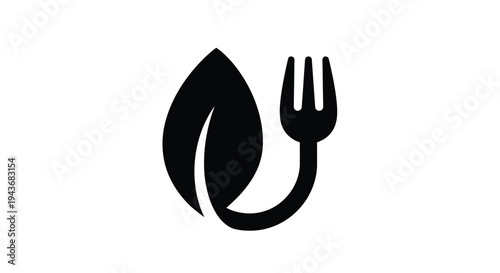 A black silhouette depicts a leaf gracefully forming a fork shape