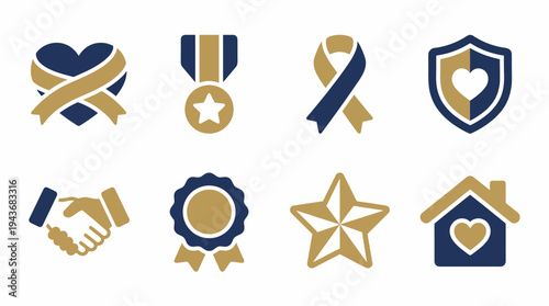Collection of Icons Representing Support, Achievement, Partnership, and Home Sweet Home