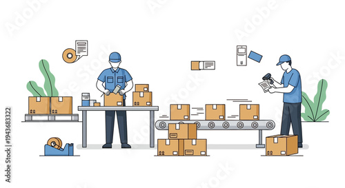 Warehouse workers packing and shipping orders efficiently.