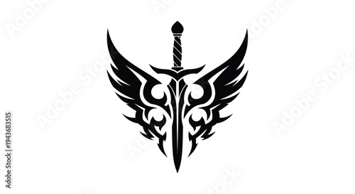 Black and white winged sword tribal design a striking emblem