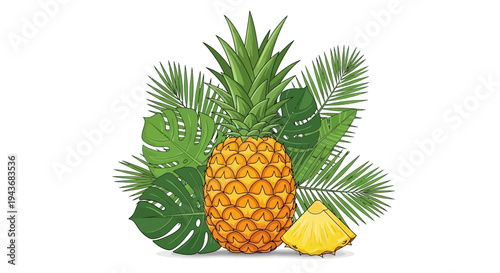 Vector tropical pineapple icon with leaves