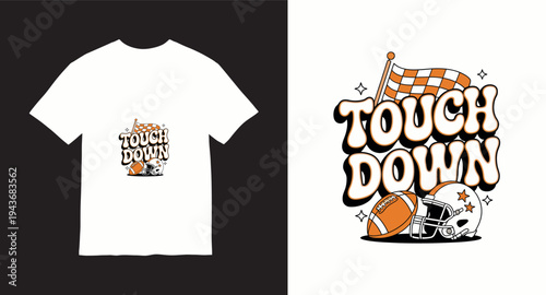 Touchdown american football helmet and flag retro style graphic