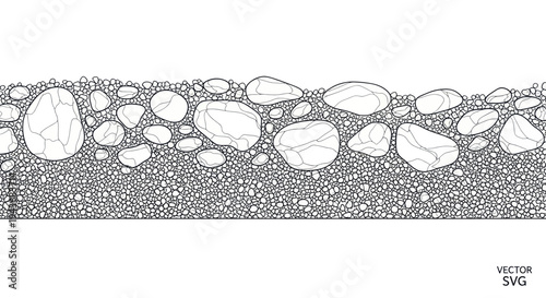 Natural Stone Texture Background - Detailed Gravel and Pebbles Line Art