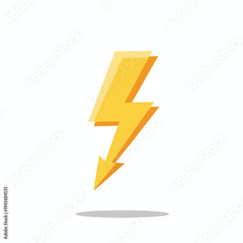 Bright yellow lightning bolt icon with a subtle shadow, isolated on white