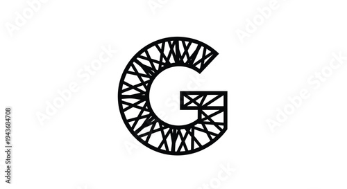 Stylized letter g constructed from a geometric intricate line pattern