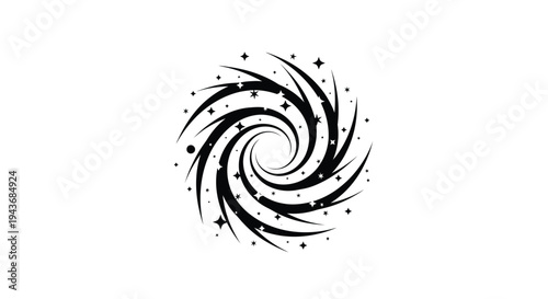 Black spiral design with stars resembling a galaxy or swirling energy