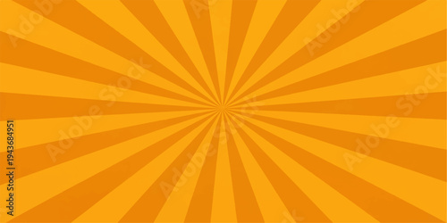 A warm summer sunrise vector illustration featuring an explosion of orange and yellow sun rays in a glowing sunburst pattern for a hot sunny wallpaper design
